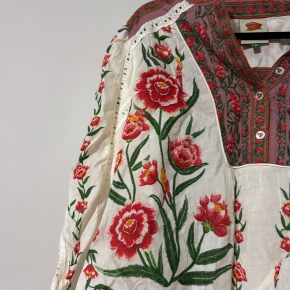 Farm Rio Off-White Ainika Delicate Blouse Embroidered Women’s Size M Eyelet - Picture 4 of 11